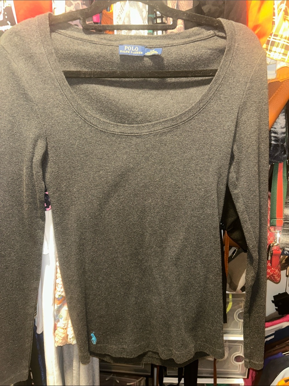 Polo by Ralph Lauren Charcoal Gray Long Sleeve Scoop Neck Top
